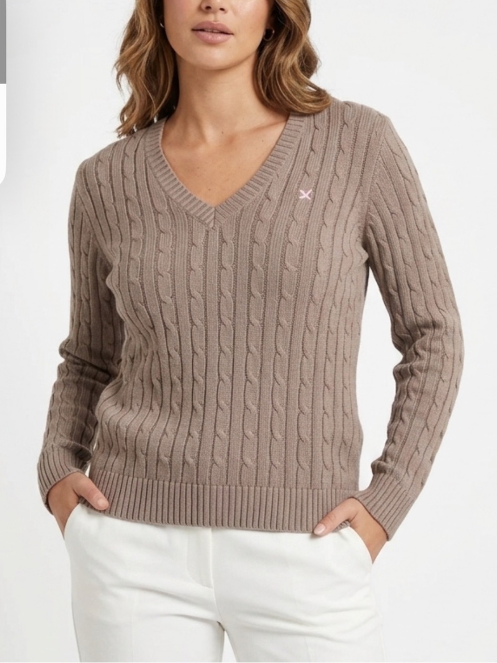 Jeanne Pierre 100% cotton Brown Cable Knit Sweater size M